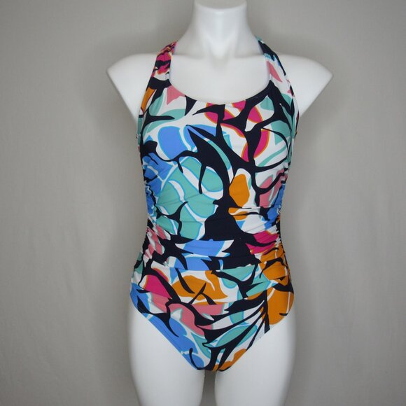Nautica Slimming Ruched Side One Piece Floral Print Swimsuit Women's S Small - Picture 5 of 7